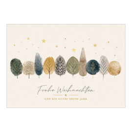 CH-9526_970-8762 Weihnachtskarte Exklusiv «Farbige Bäume mit Goldsternen»