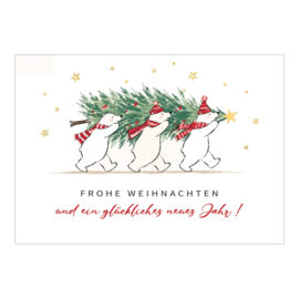 CH-9626_970-8761 Weihnachtskarte Exklusiv «Drei Eisbären tragen einen Weihnachtsbaum»