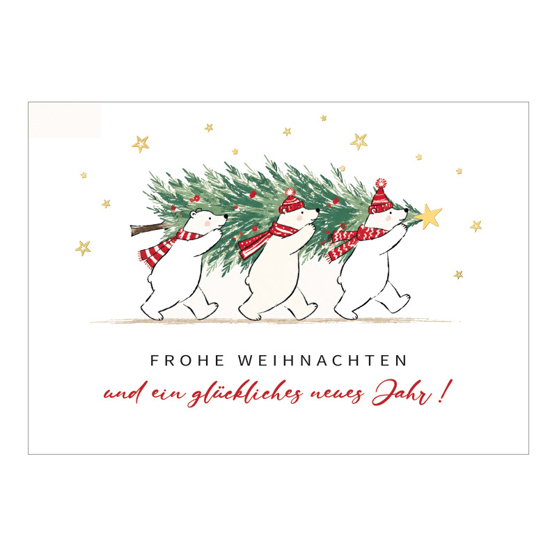 CH-9626_970-8761 Weihnachtskarte Exklusiv «Drei Eisbären tragen einen Weihnachtsbaum»