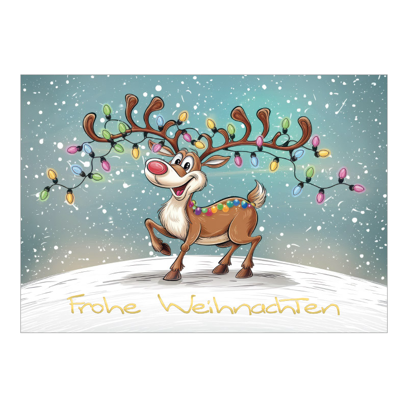 CH-9726_970-8788 Weihnachtskarte Exklusiv «Rentier mit bunter Lichterkette»